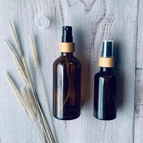 100ml Amber Glass Bottle with Black Bamboo Mister - centaur packaging