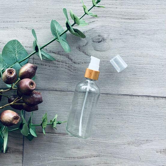 100ml Clear Glass Bottle with Bamboo Serum Pump - centaur packaging