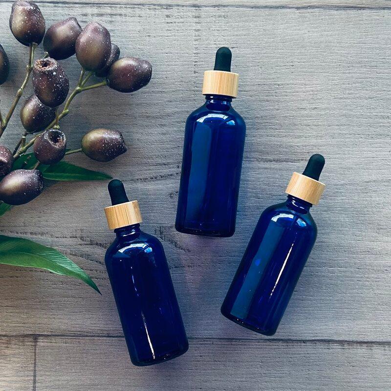 100ml Cobalt Blue Bottle with Black Bamboo Dropper - centaur packaging
