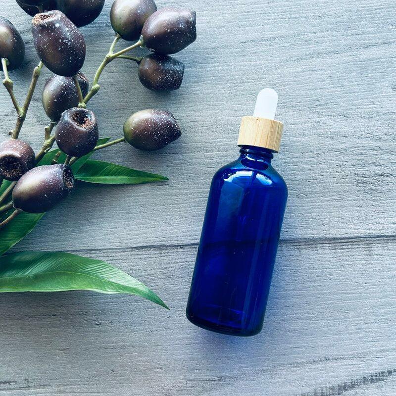 100ml Cobalt Blue Bottle with White Bamboo Dropper - centaur packaging