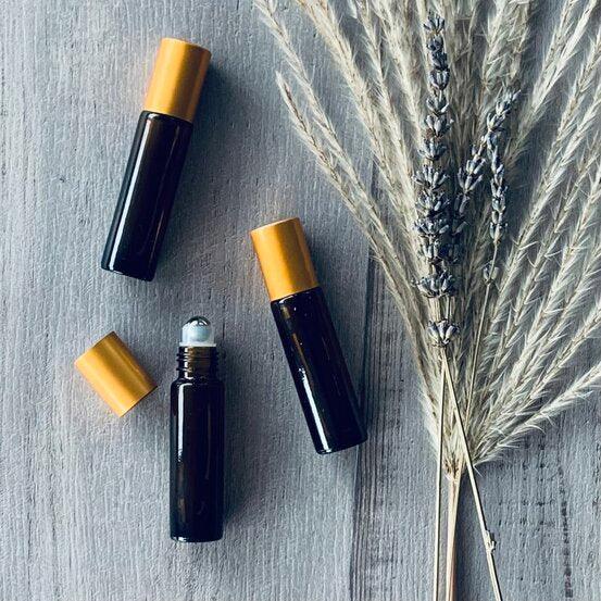 10ml Amber Glass Roller bottle with Copper Lid - Pack 5 - centaur packaging