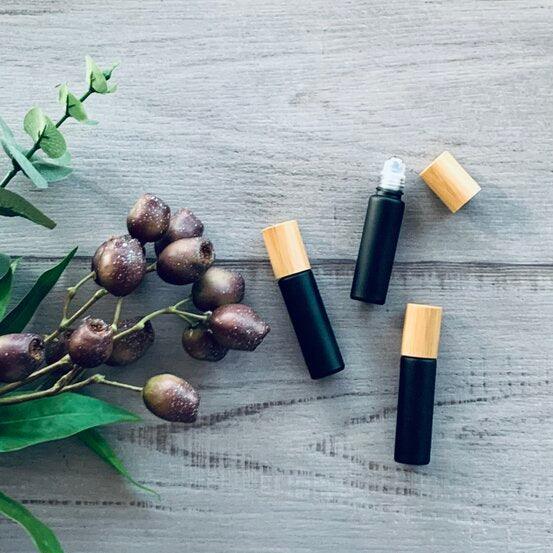 10ml Black Roller Bottle with Bamboo Lid - centaur packaging