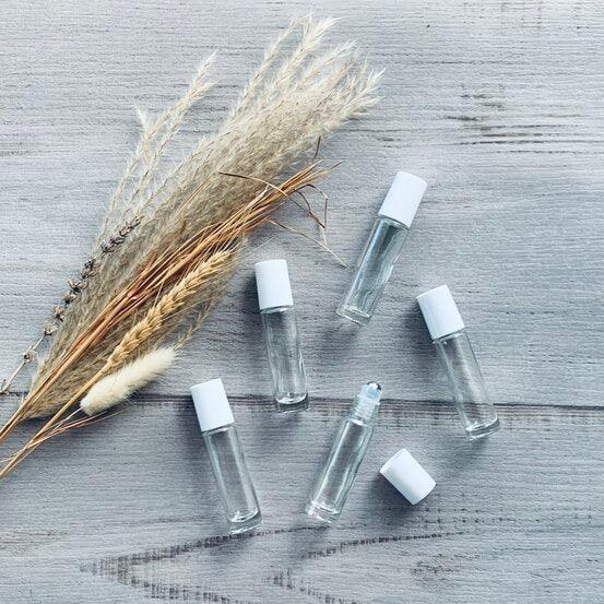 10ml Clear Roller bottle with White Lid-Pack 5 - centaur packaging