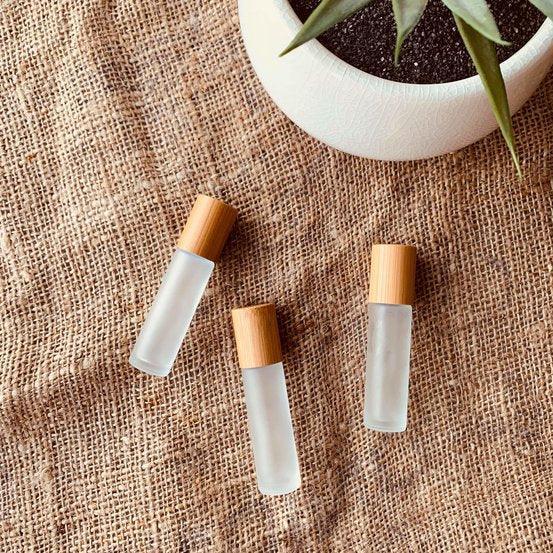 10ml Frosted Glass Roller with Bamboo Lid - centaur packaging