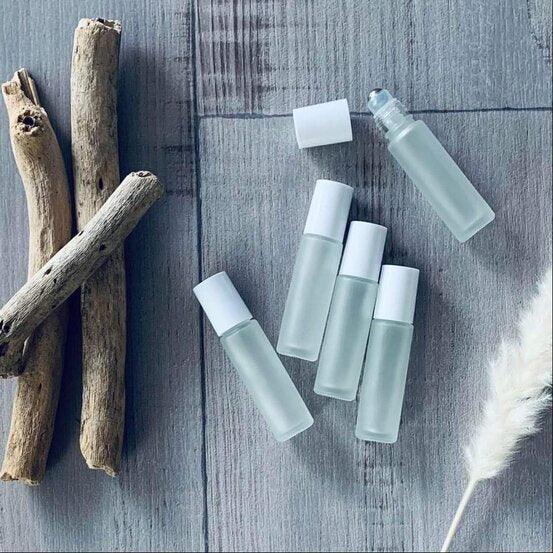 10ml Frosted Glass Roller With White Lid - Pack of 5 - centaur packaging