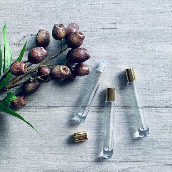 10ml Tall Round Glass Roller Bottle with Gold Lid - centaur packaging