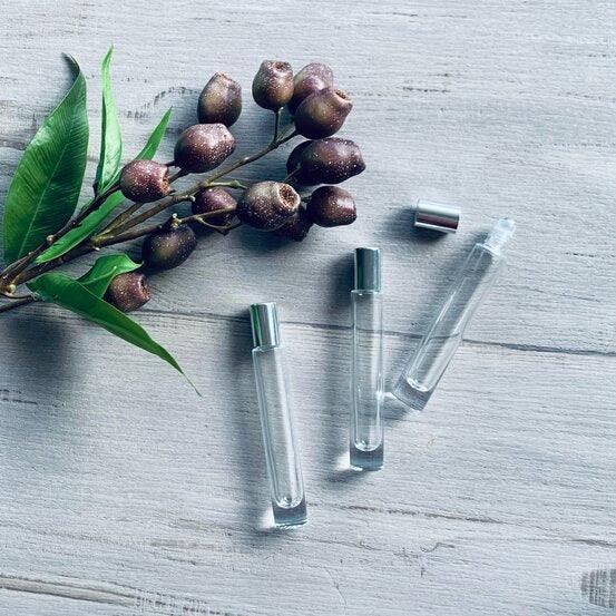 10ml Tall Round Glass Roller Bottle with Silver Lid - centaur packaging