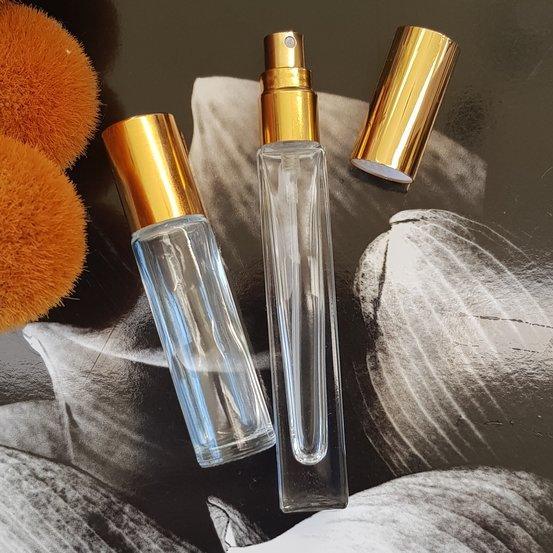 10ml Tall Square Glass Bottle with Gold Mister Spray - centaur packaging