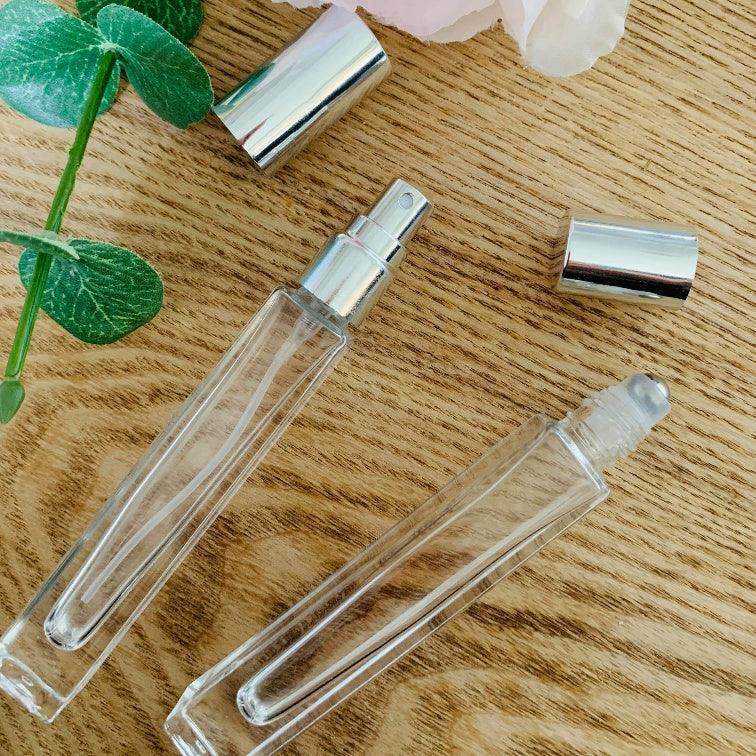 10ml Tall Square Glass Bottle with Silver Mister Spray - centaur packaging