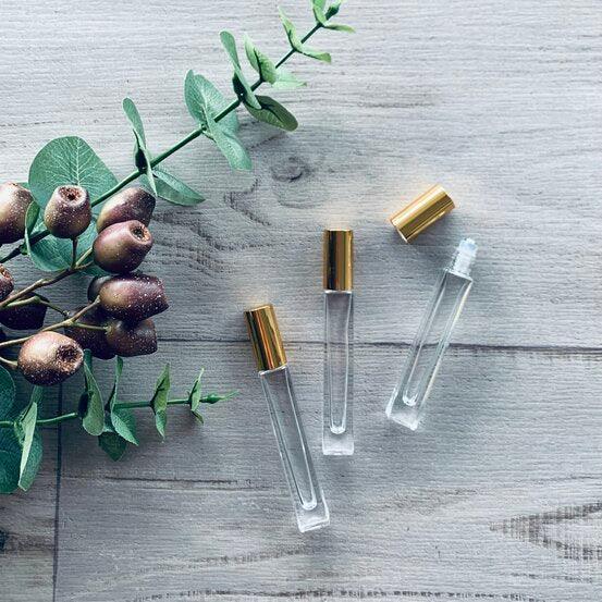 10ml Tall Square Glass Roller Bottle with Gold Lid - centaur packaging