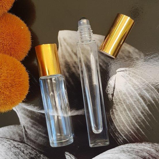 10ml Tall Square Glass Roller Bottle with Gold Lid - centaur packaging