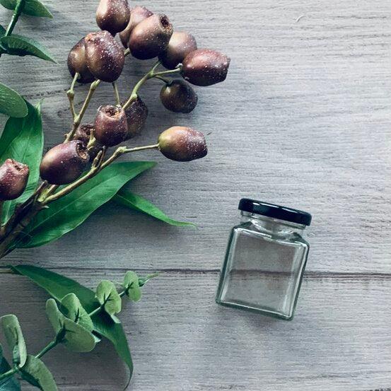 110ML Clear Glass Square Flint Jar - Black Lid - centaur packaging