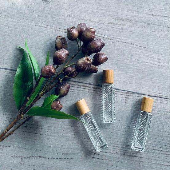 14ml ADELE Clear Glass Bottle with Roller Bamboo Lid - centaur packaging