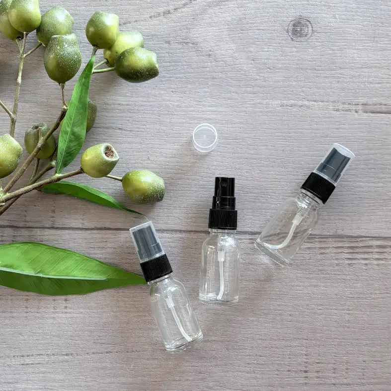 15ml Clear Glass Bottle with Black Mister X 3. 1 LID OFF