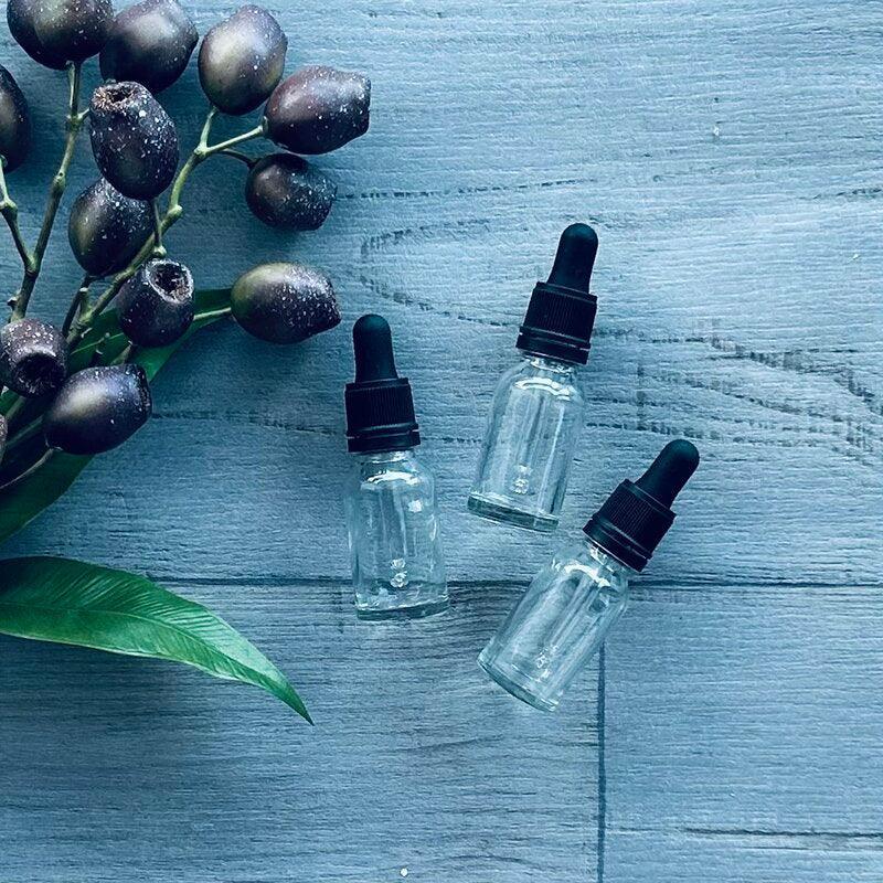 20ml clear glass bottle with black dropper x 3