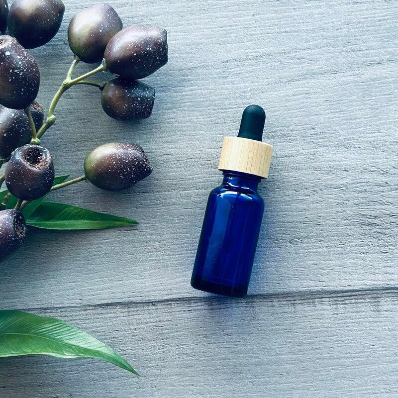 20ml Cobalt Blue Bottle with Black Bamboo Dropper - centaur packaging