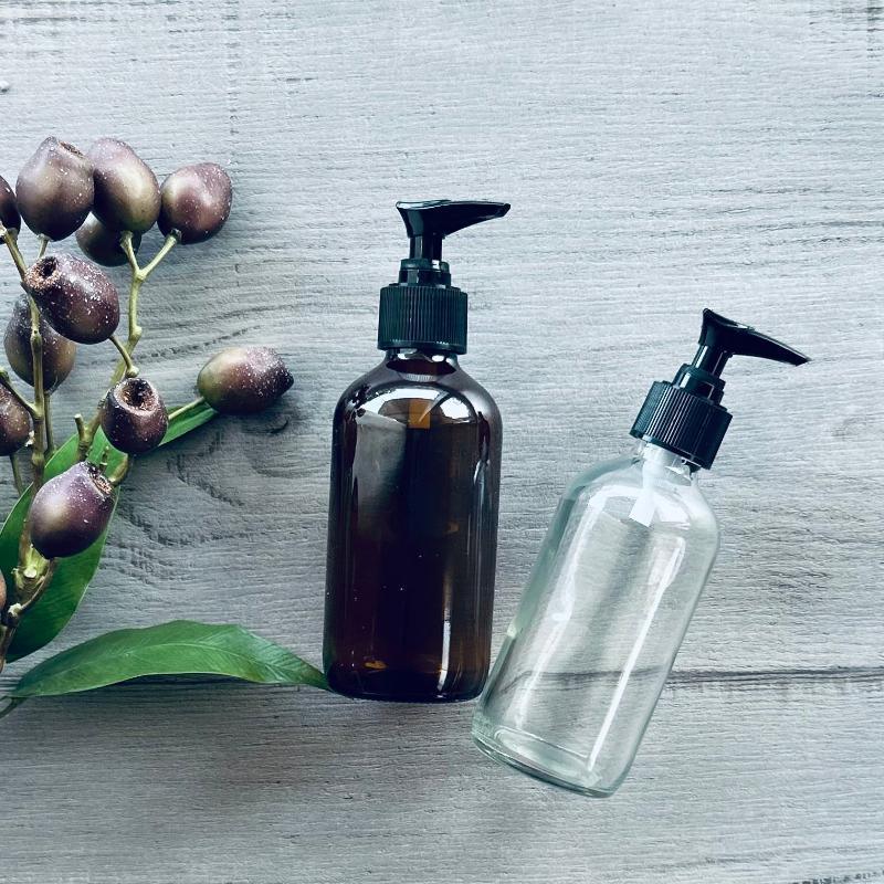 240ML amber & clear glass bottle with plastic lack pump