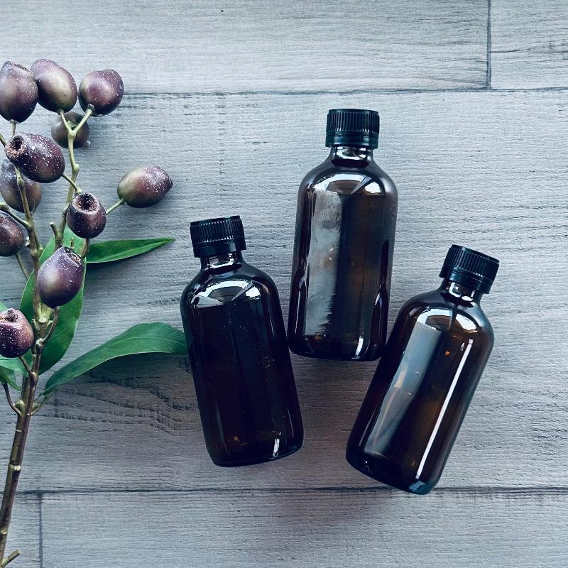 240ml amber glass bottle with black tamper evident cap x 3