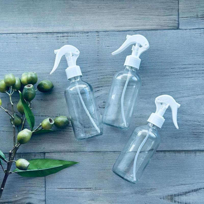 240ml glass clear bottle with white mister trigger x3