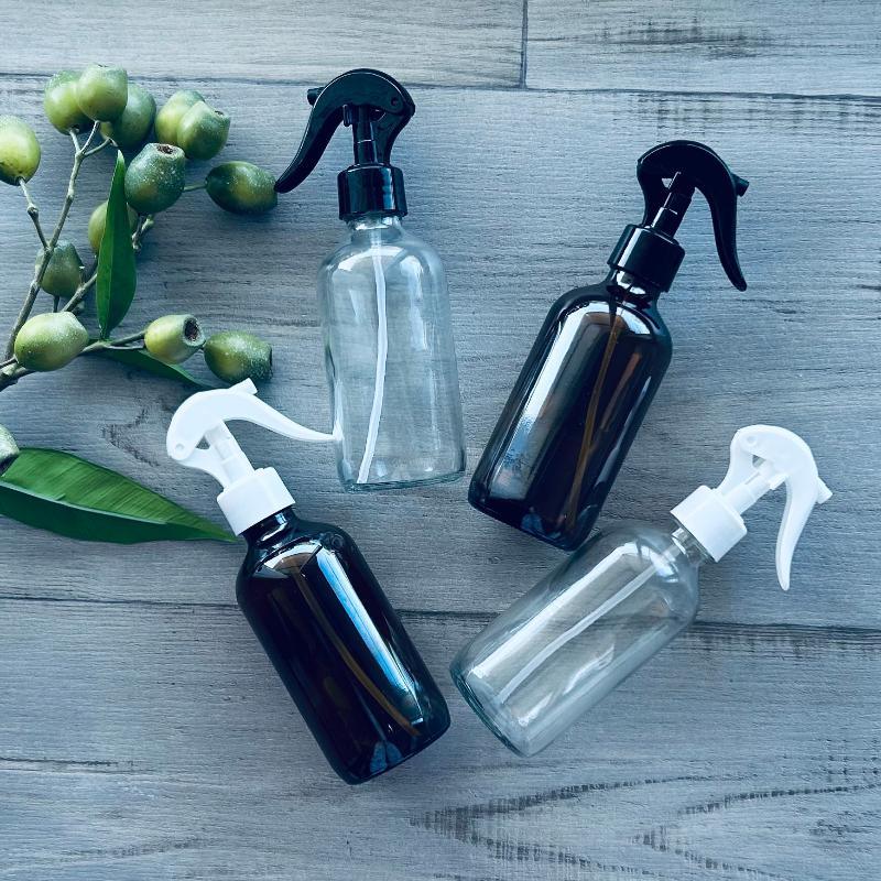 240ml glass amber and clear bottle with black or white mister trigger