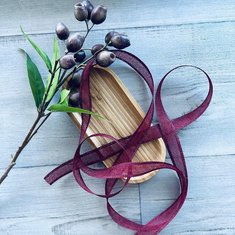 25mm faux linen ribbon burgundy 10m