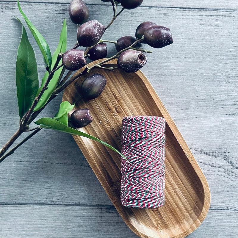 2mm cotton twine red, green and white 100mt