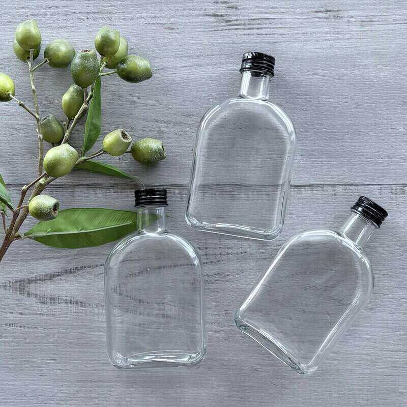 330ml Glass Flask with Black Lid x3