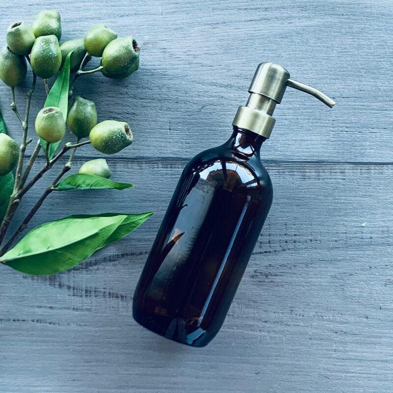 500ml Amber Glass Bottle with Antique Gold Pump - centaur packaging