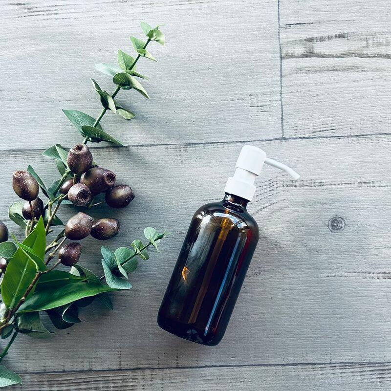 500ml Amber Glass Bottle with White Stainless Steel Pump - Centaur Packaging