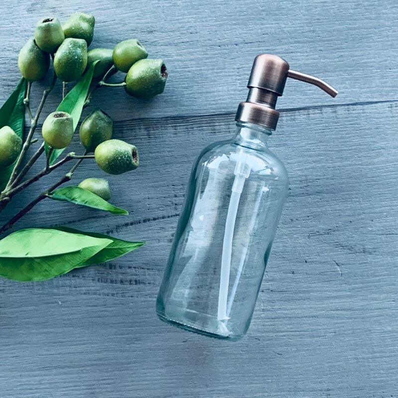 500ml Clear Glass Bottle with Brushed Copper Pump - centaur packaging