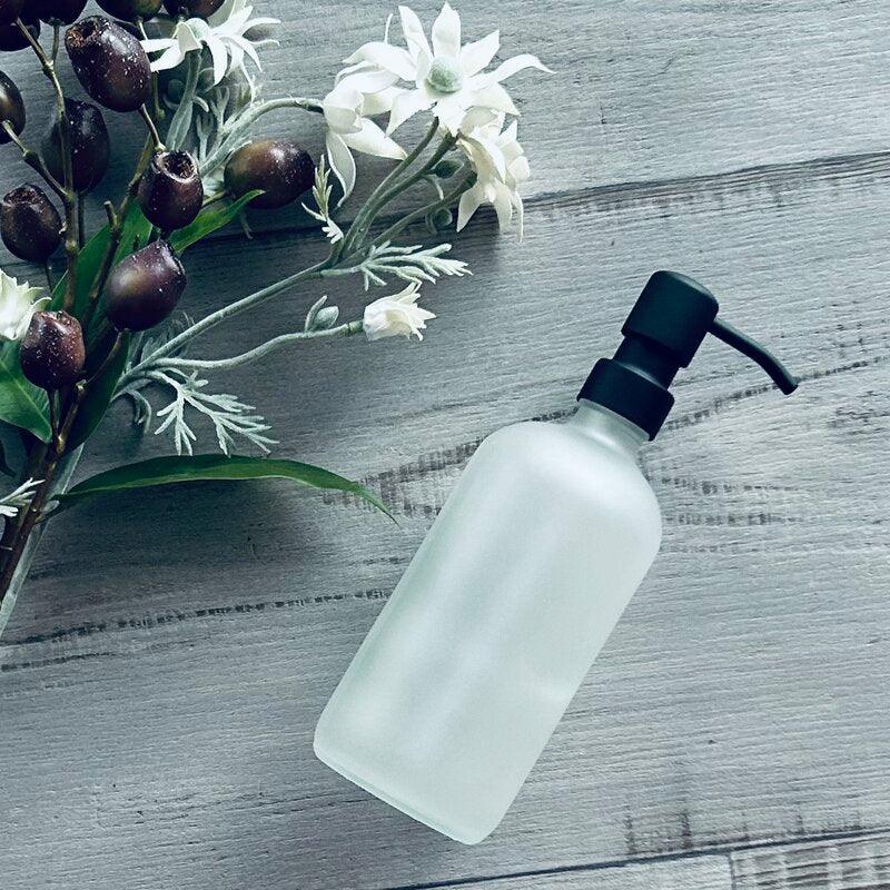 500ml frosted glass bottle with black stainless steel pump