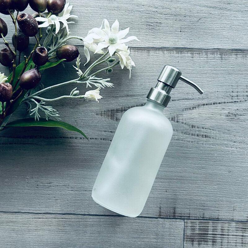500ml frosted glass bottle with stainless steel silver pump