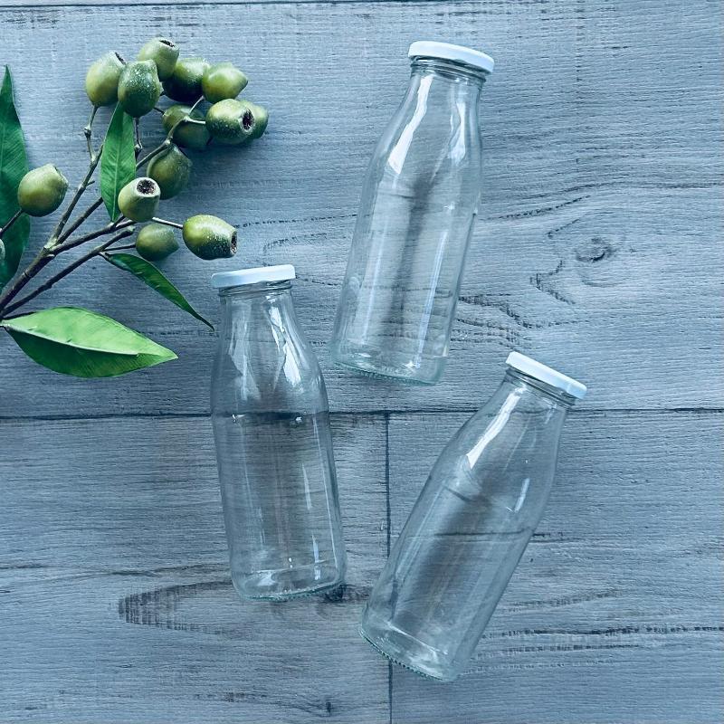 500ml clear glass juice bottle with white metal lid x 3