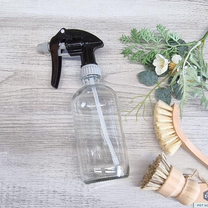 500ml clear glass bottle with black grey premium trigger spray - centaur packaging