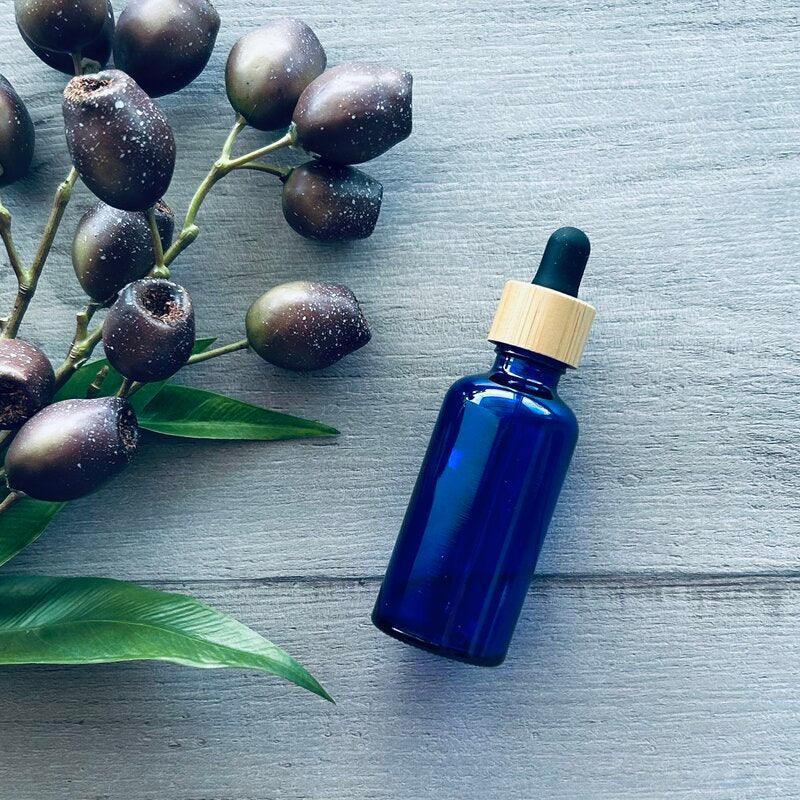 50ml Cobalt Blue Bottle with Black Bamboo Dropper - centaur packaging