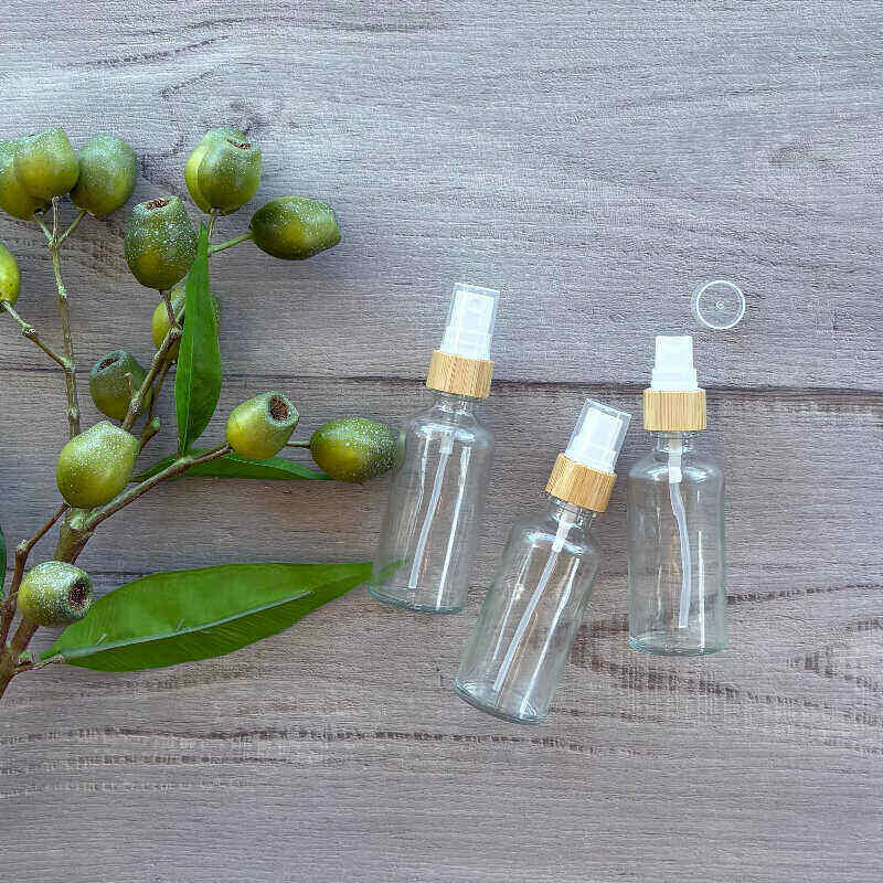 50ml clear glass bottle with bamboo mister - centaur packaging