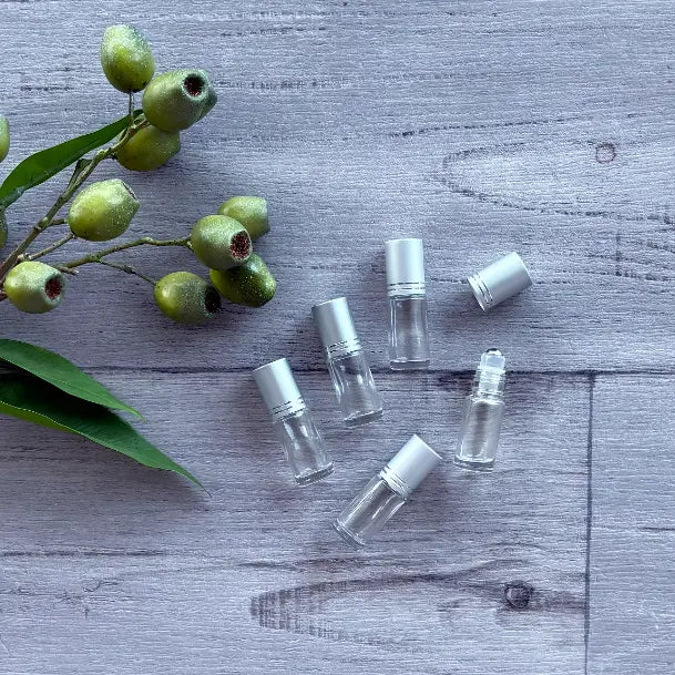5ml Clear Thick Glass Roller with Frosted Silver Lid - 5 Pack