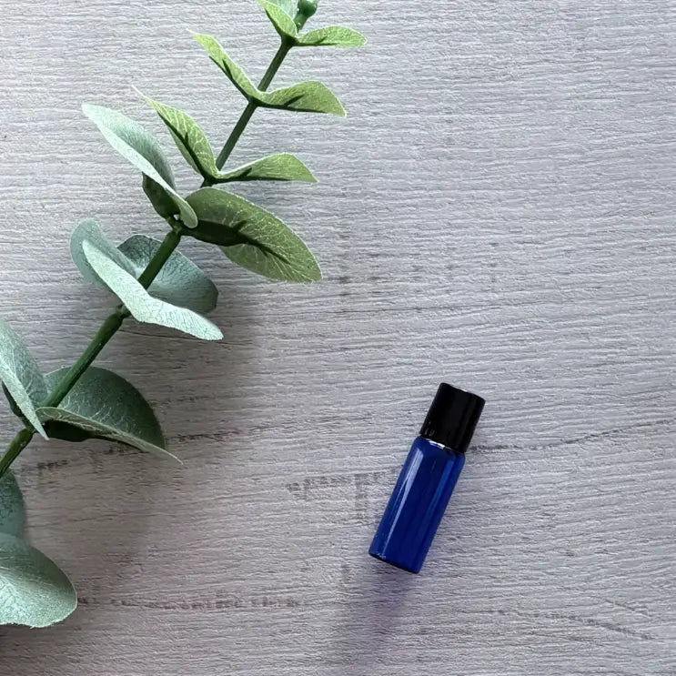 5ml Blue Thin Glass Roller Bottle with Black Lid 12 Pack