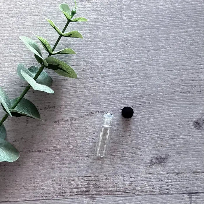 5ml Clear Thin Glass Roller Bottle with Black Lid 12 Pack single