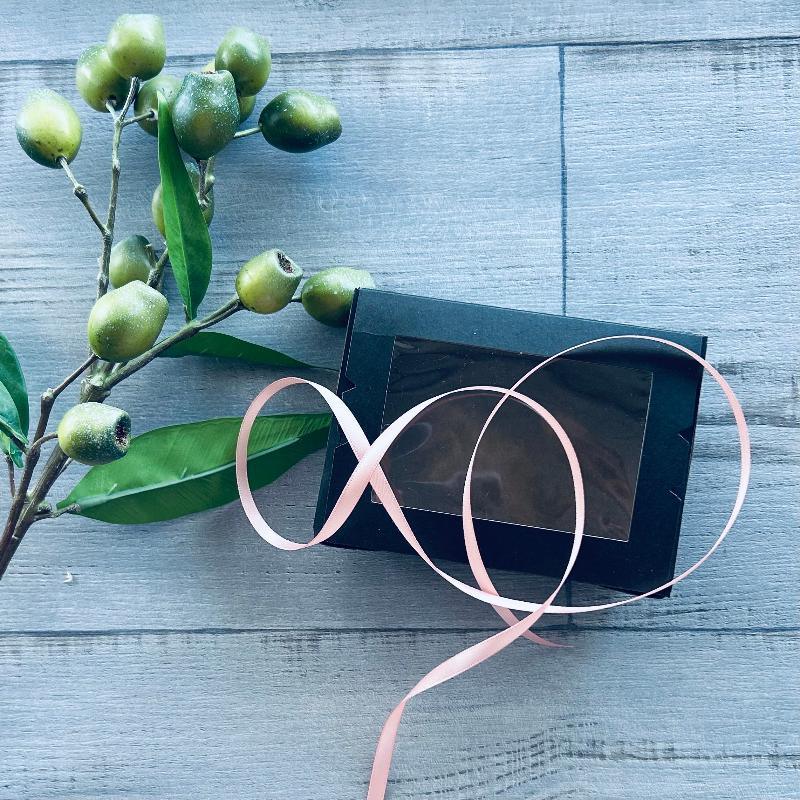 6mm double faced satin ribbon peach 25mt with black gift box