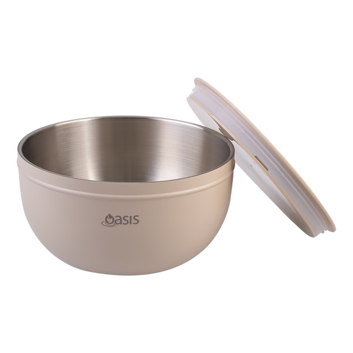 Oasis S/S Double Wall Salad Bowl with Lid 2.8lt - Oat