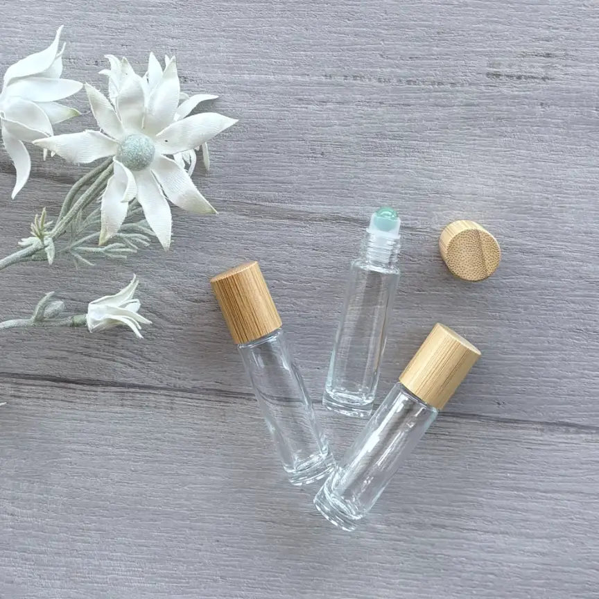10ml Clear Bottle with Gemstone Roller Ball & Bamboo Lid - Green Aventurine