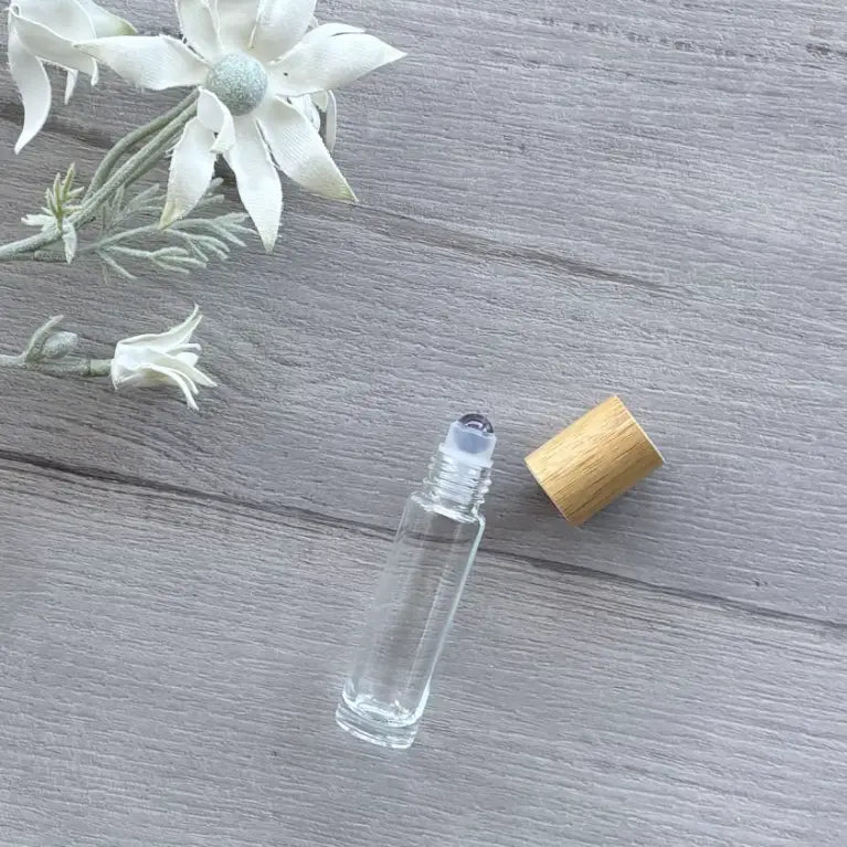 10ml Clear Bottle with Gemstone Roller Ball & Bamboo Lid - Amethyst