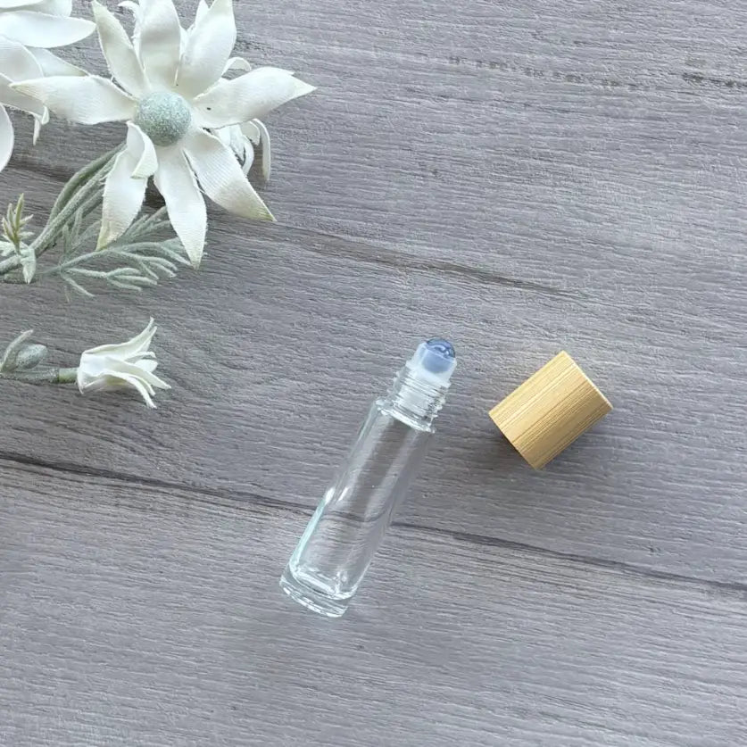 10ml Clear Bottle with Gemstone Roller Ball & Bamboo Lid - Lapis Lazuli
