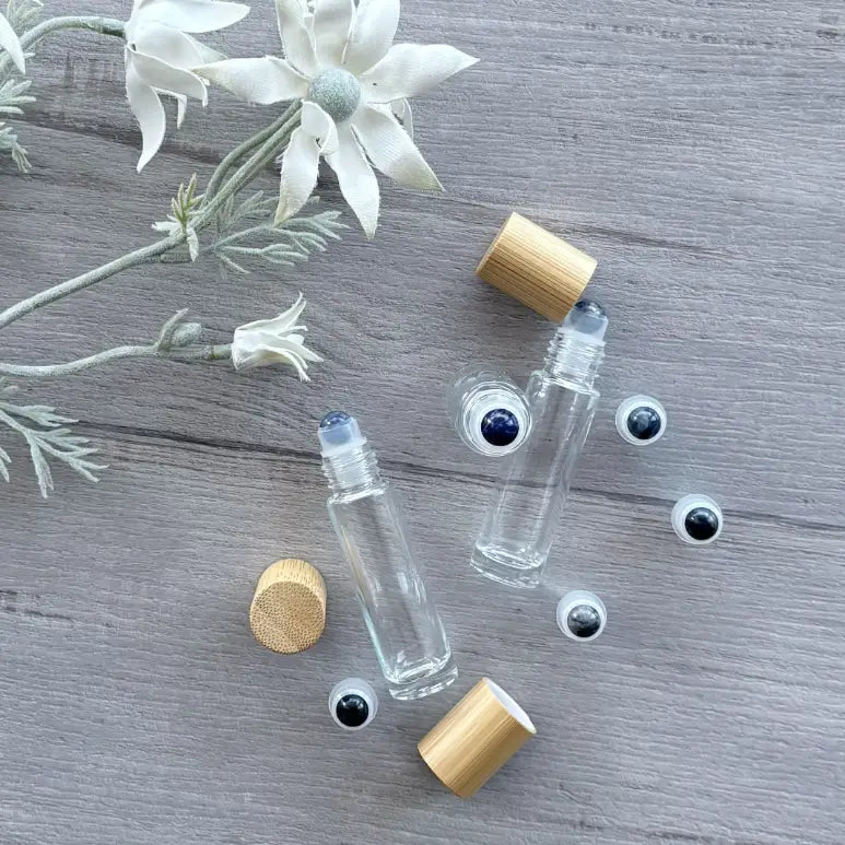 10ml Clear Bottle with Gemstone Roller Ball & Bamboo Lid - Lapis Lazuli