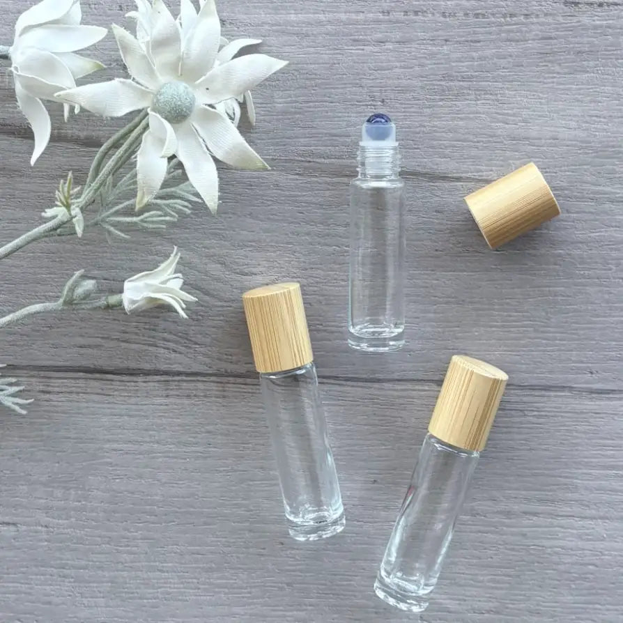 10ml Clear Bottle with Gemstone Roller Ball & Bamboo Lid - Lapis Lazuli