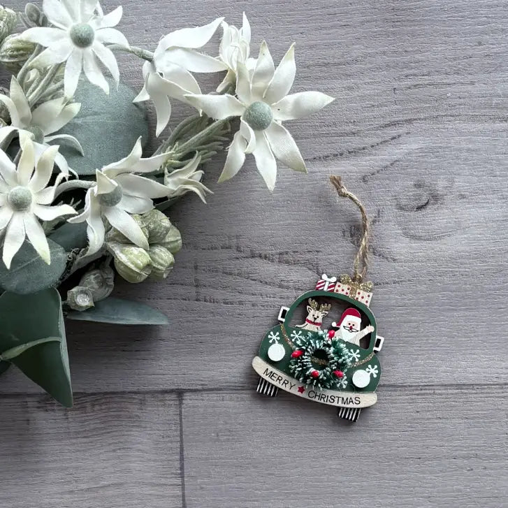 Wooden Hanging VW Christmas Decoration - Green