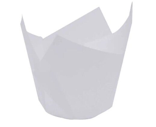 White paper cupcake liner on a white background