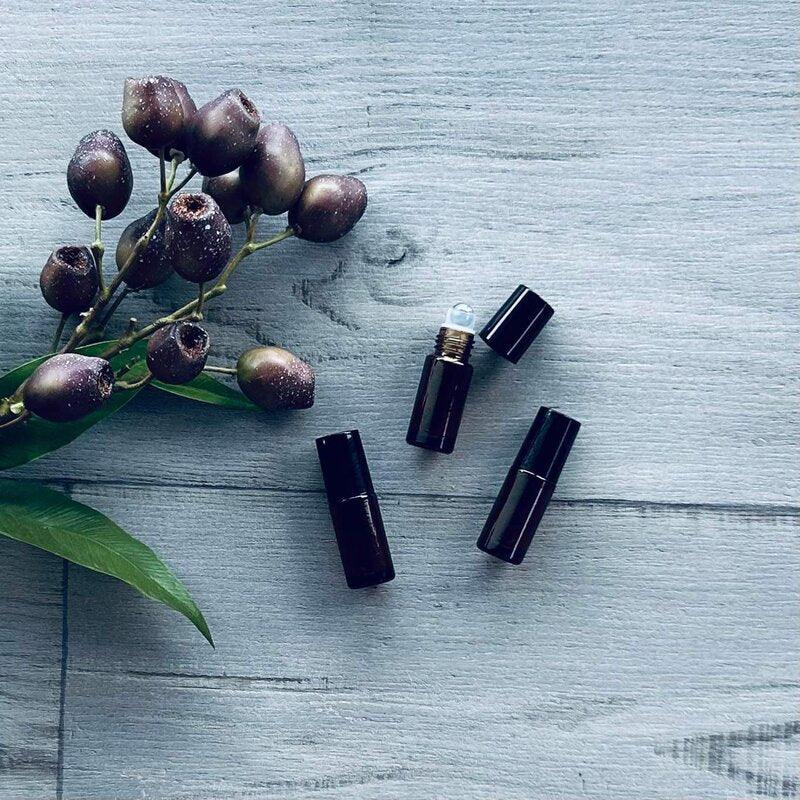 5ml amber bottle and roller with black lid x 3