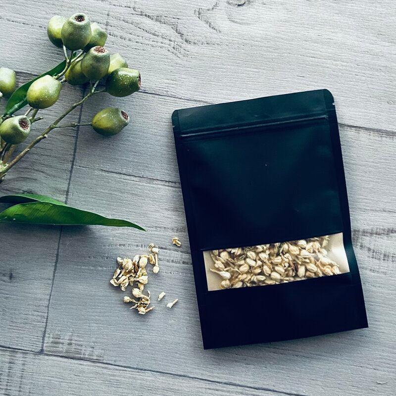 medium black pouch with window filled